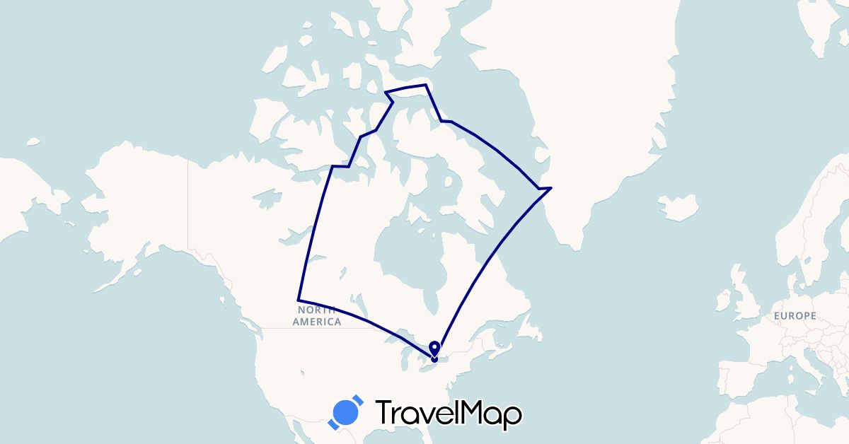 TravelMap itinerary: driving in Canada, Greenland (North America)